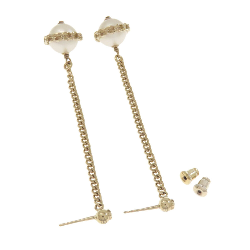 CHANEL Gold Pearl Logo Earrings - Picture 2 of 6